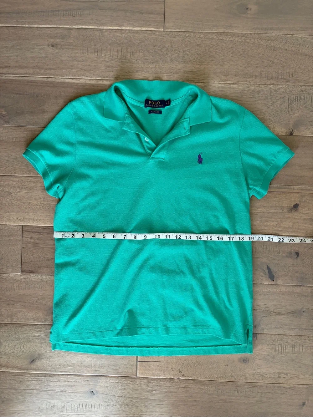 Ralph Lauren mens Polo shirt in green with purple logo Large